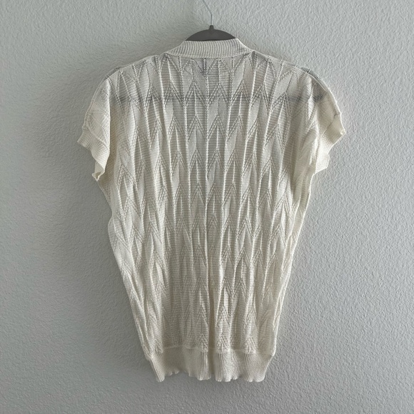 MISSONI | Knit Button Front Short Sleeve Cardigan Top in Cream/White | Size US 6 - Picture 4 of 7